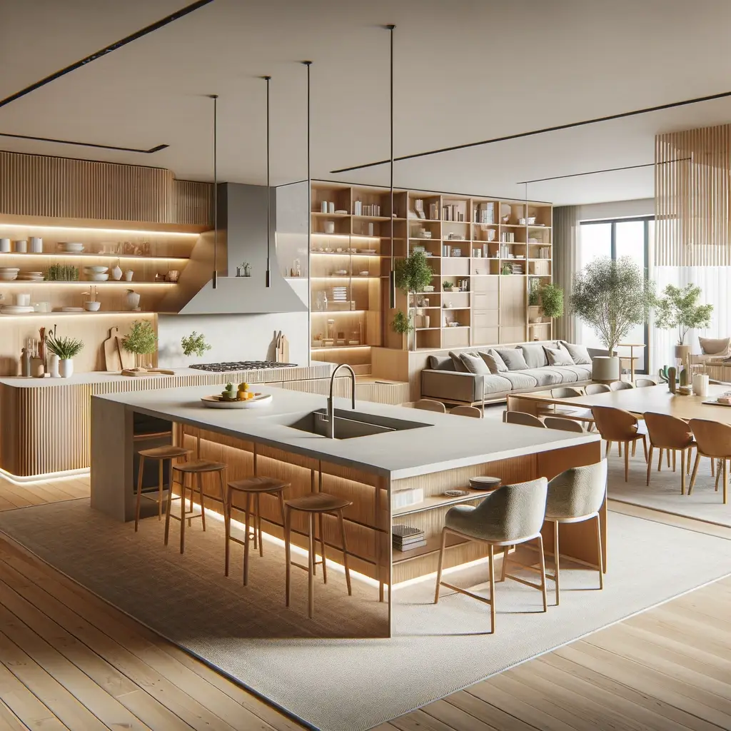 Efficient Open-Plan L Shaped Kitchen Layout with Island