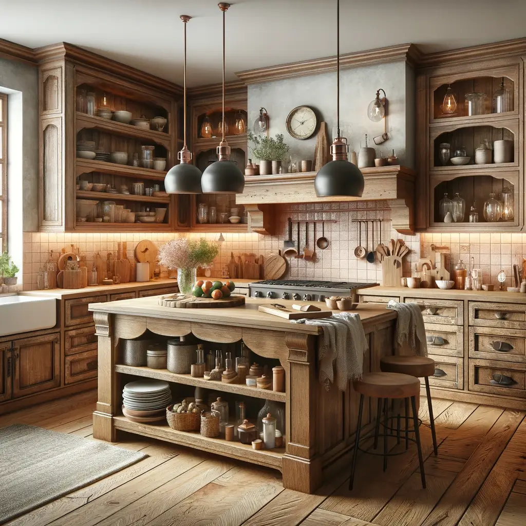 Rustic Charm in L Shaped Kitchen Designs with Island